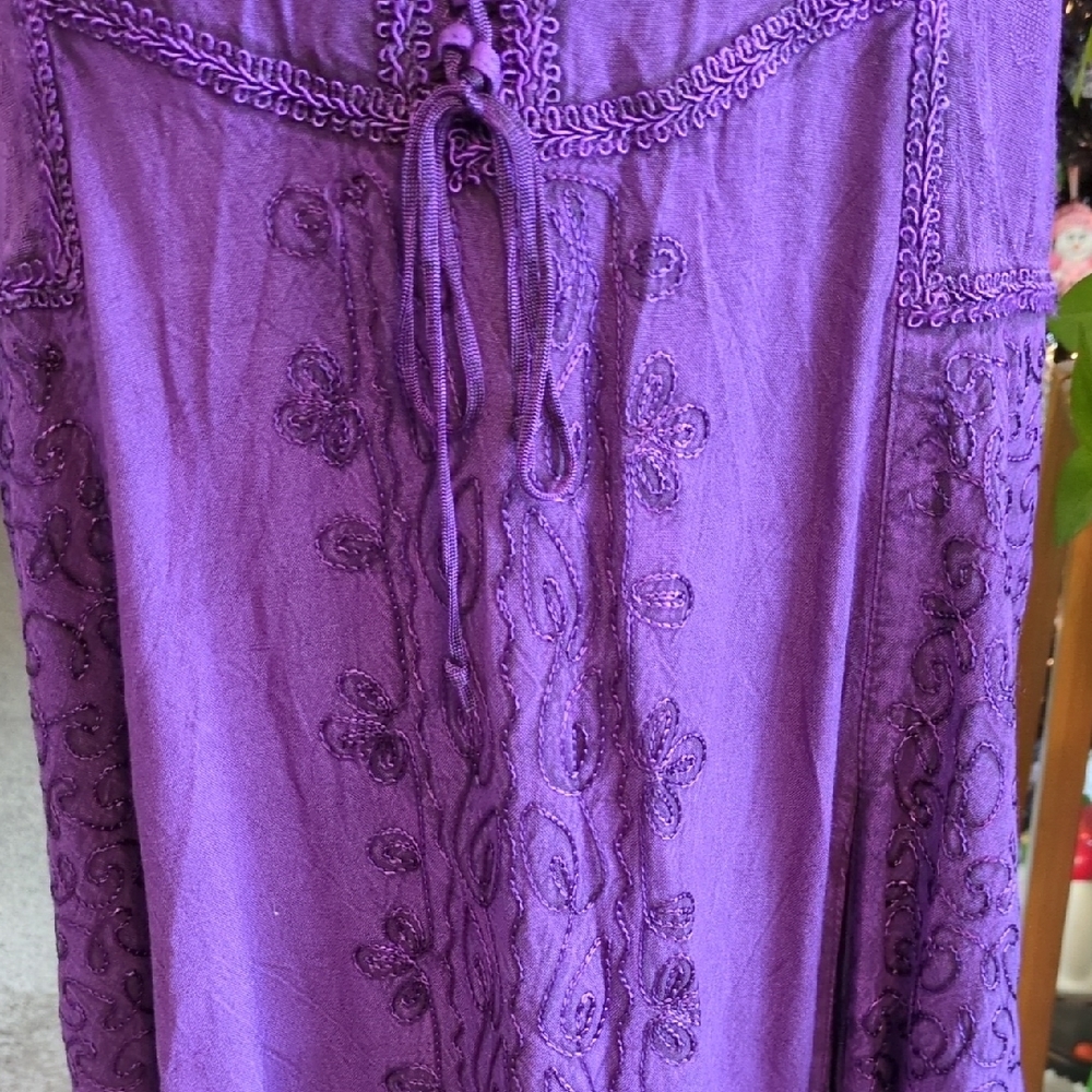 Purple Embroidered Women's Maxi Dress - Boho Scoop Neck - Picture 3 of 12
